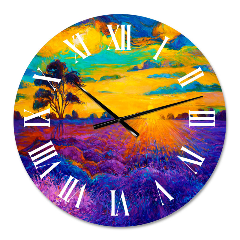Blossoming Lavender Fields pendant Evening Glow II - Horloge murale traditionnelle, Petit