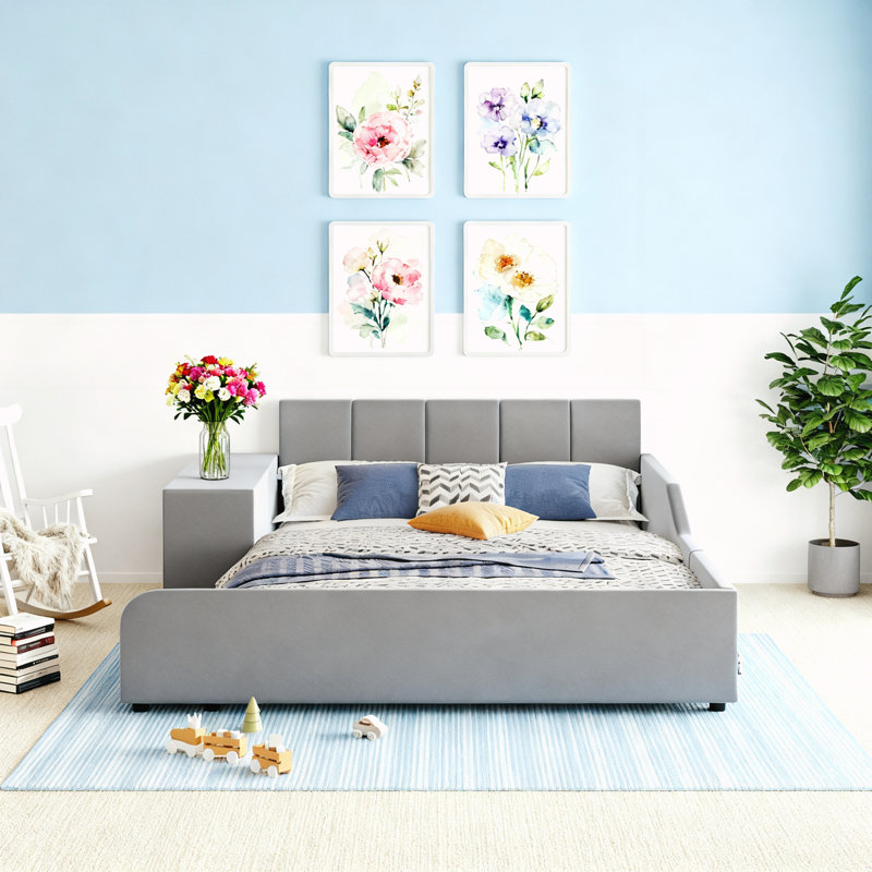 Lit double tapissier pleine grandeur, Gris