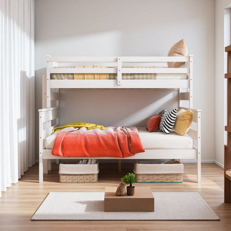 Wood Twin XL Over Queen Bunk Bed With Ladder, White
