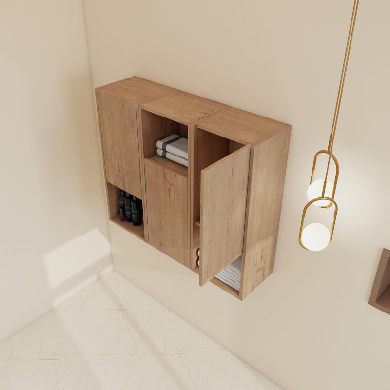 36" Wall Mounted Required Linen Cabinet With 3 Soft Close Doors, Natural