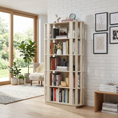 5-Tier Oval Bookcase with Open Grid Shelves