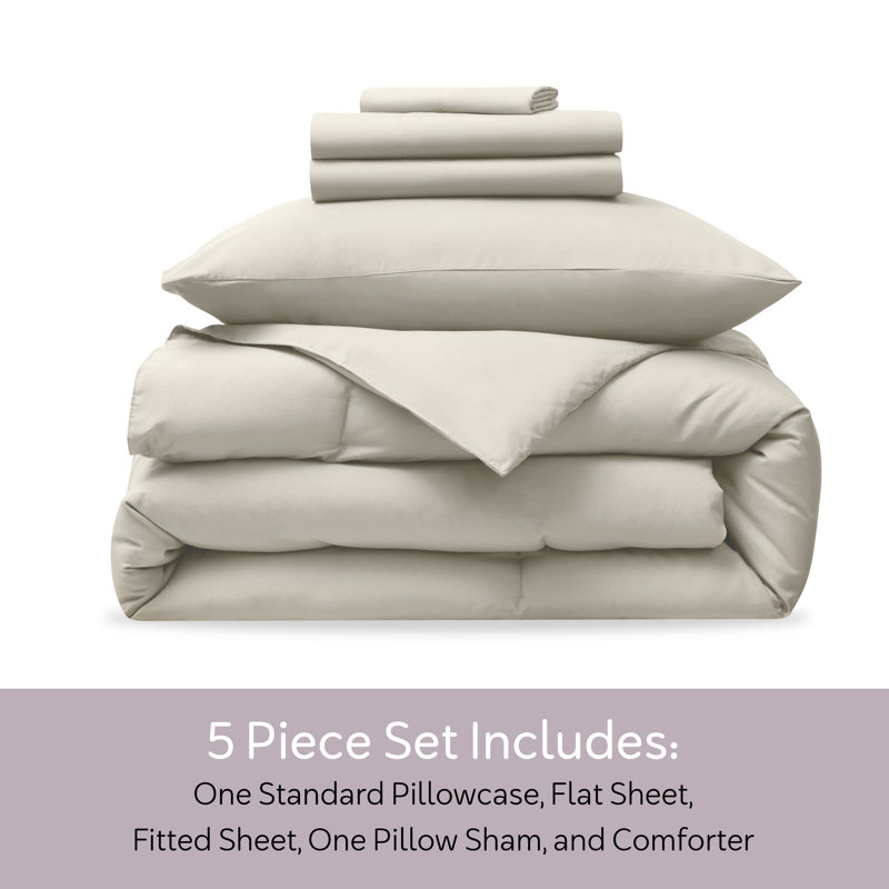 Soft Microfiber 5 Piece Comforter Set with Sheets, Oatmeal, Twin Extra Long Comforter + 4 Additional Pieces
