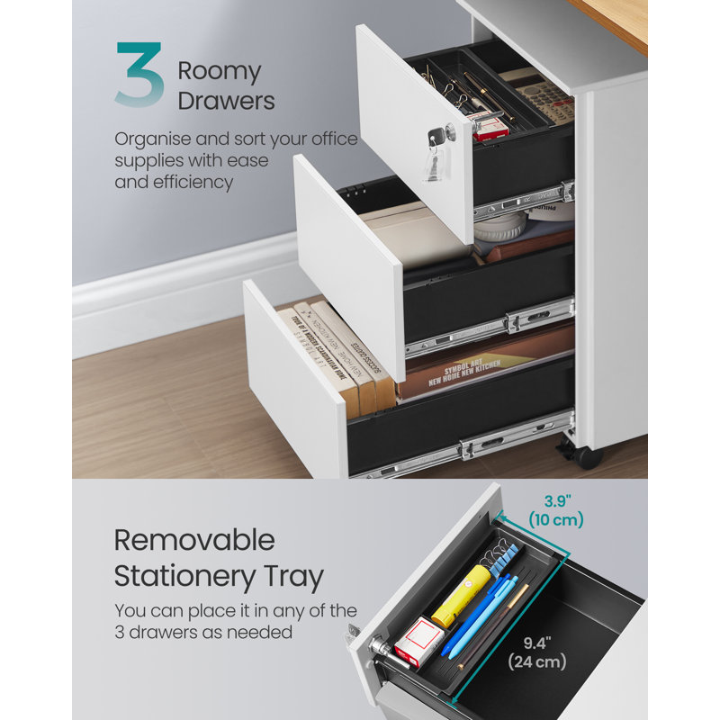 30cm Wide 3 -Drawer Mobile Steel File Cabinet