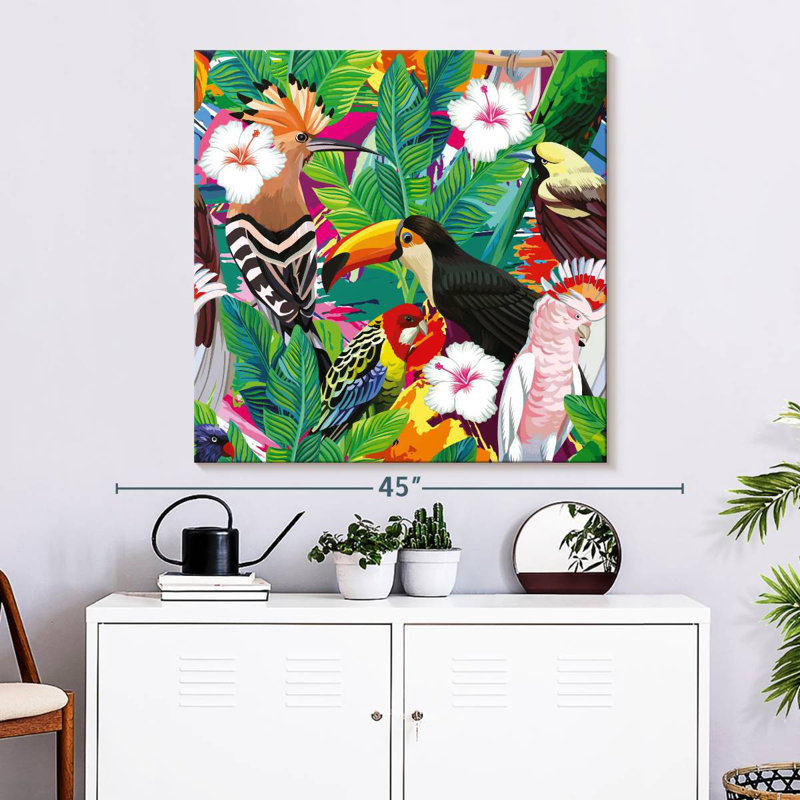 Crowle Tropical Leaves And Birds, H 33 po x l 33 po