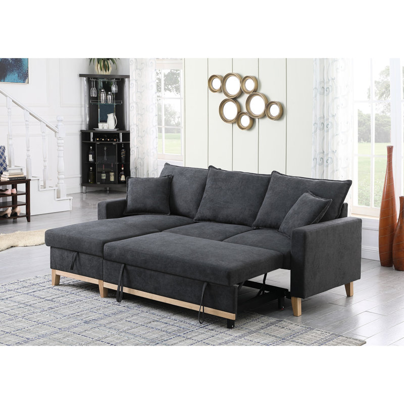 Canapé modulaire tissé gris foncé avec rangement et méridienne