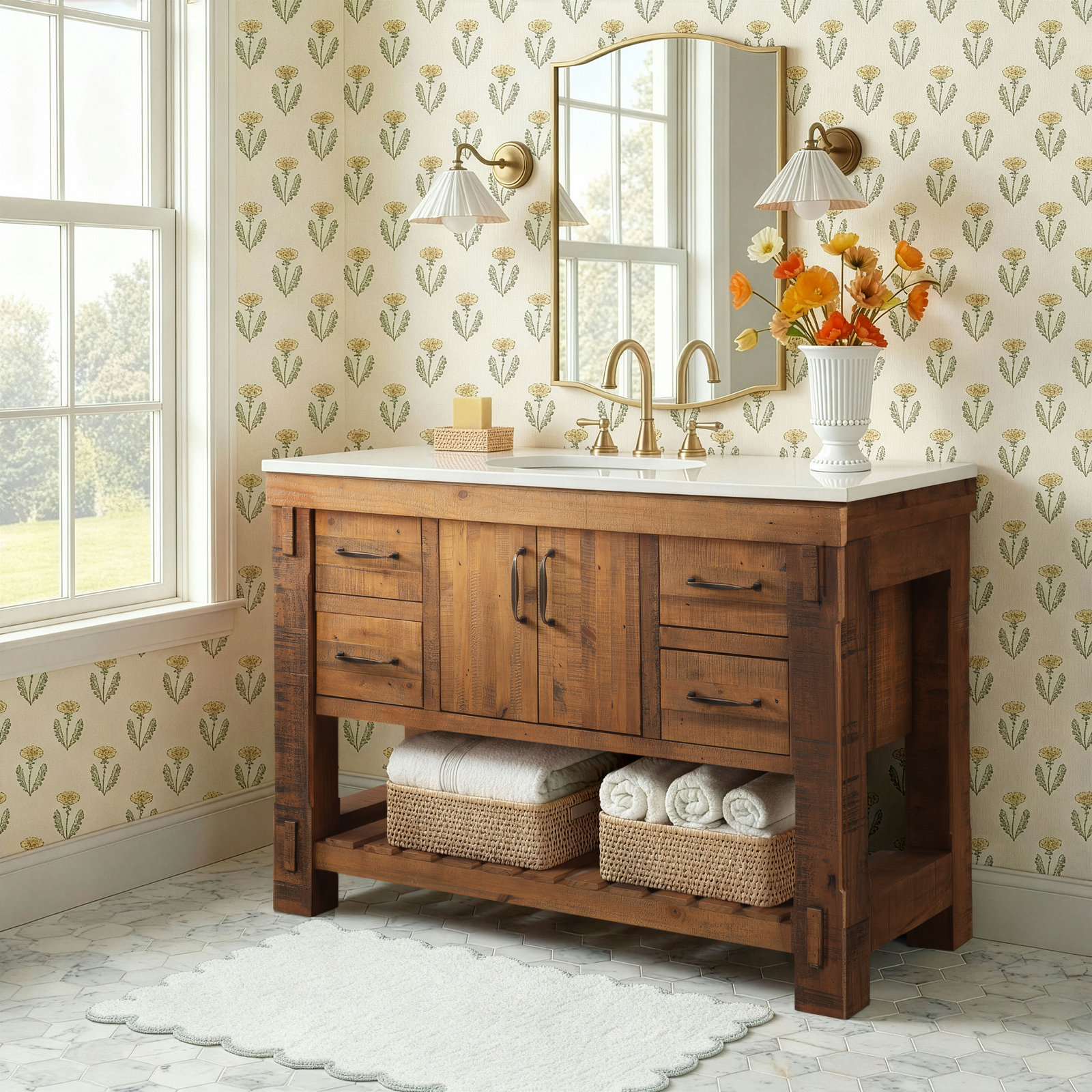 Bromley 48" Pine Single Bathroom Vanity, Vintage Pine