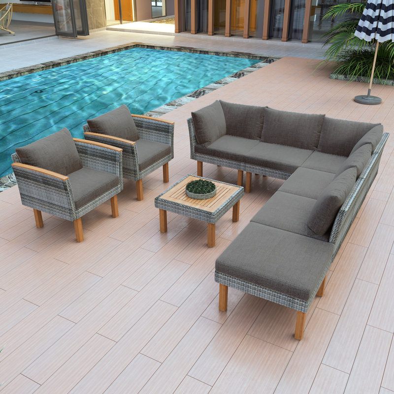 Ensemble de meubles de patio en rotin 9 pièces, ensemble de conversation extérieur, ensemble de canapé modulaire en rotin avec table basse Pe