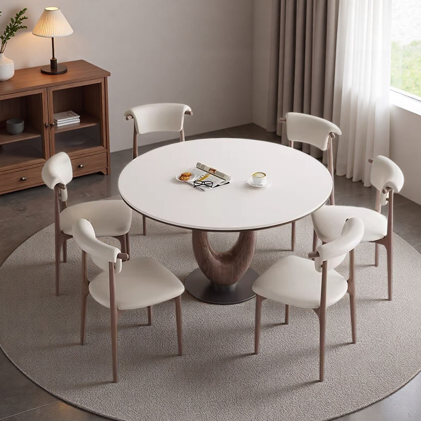 Corrigan Studio Modern Round Solid Wood & Rock Plate Dining Table ...