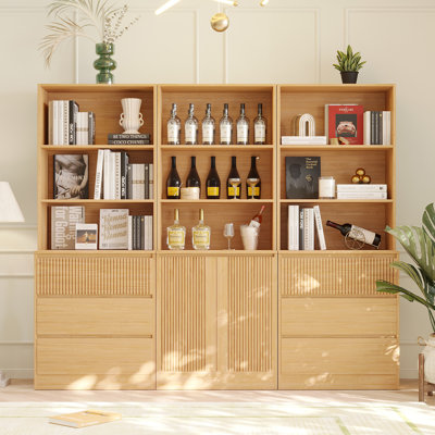 71" H X 70.9" W Bookcase Cabinet With Open Shelves & Drawers (2B+C)