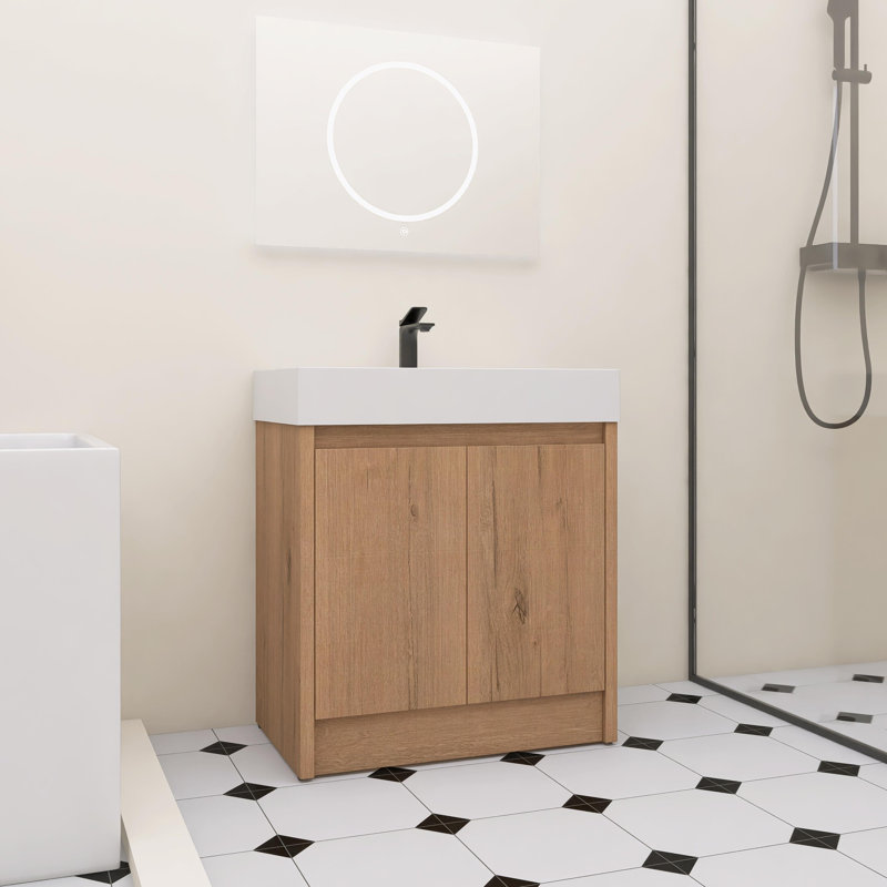 30"Bathroom Vanity with Resin Top, Freestanding Bathroom Cabinet with 2 Soft Closing Doors