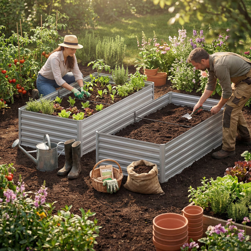 Seiter 6X3x2ft Metal Outdoor Raised Garden Bed with gloves,Silver, 24" H x 72" W x 36" D, Silver