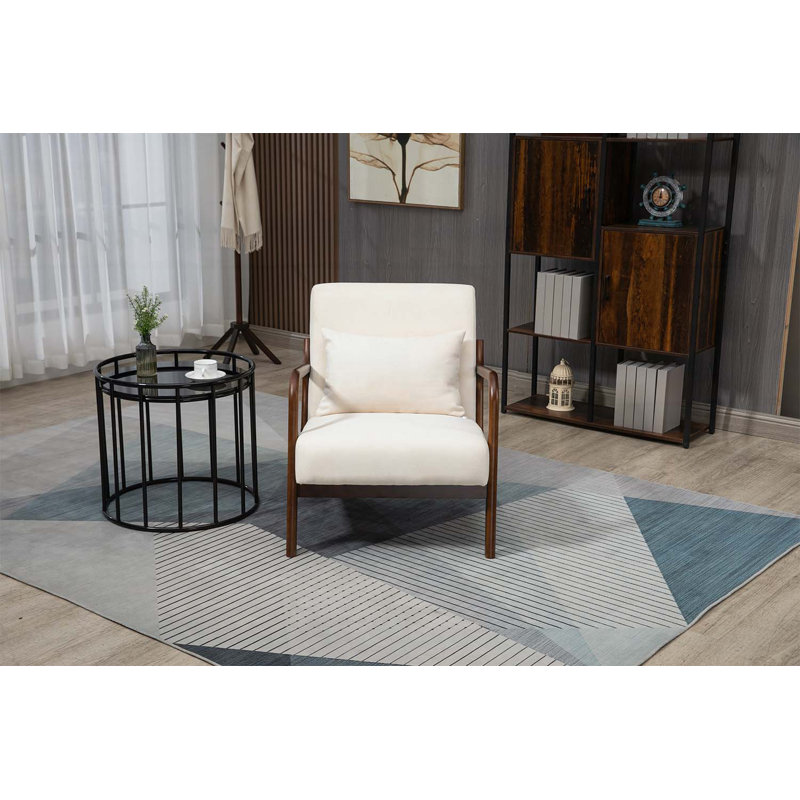 Chaise d'appoint avec structure en bois, parfaite pour la lecture et la détente, Blanc, Marron foncé