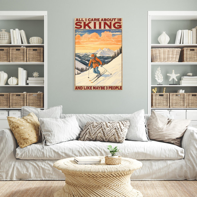 «All I Care About Is Skiing» - 1 pièce Rectangle Gra, H 36 po x l 24 po x P 1,25 po