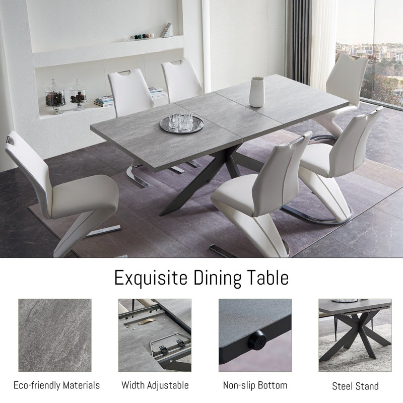Robyn Modern Kitchen Dining Set, 63" to 78" Extendable Dining Table With 36.6"H Dining Chair(Table 6Chairs), White