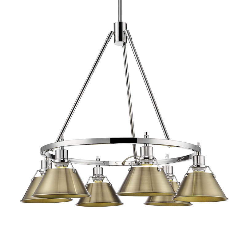 Felda 6 - Light Steel Dimmable Cone Chandelier, Aged Brass, Chrome