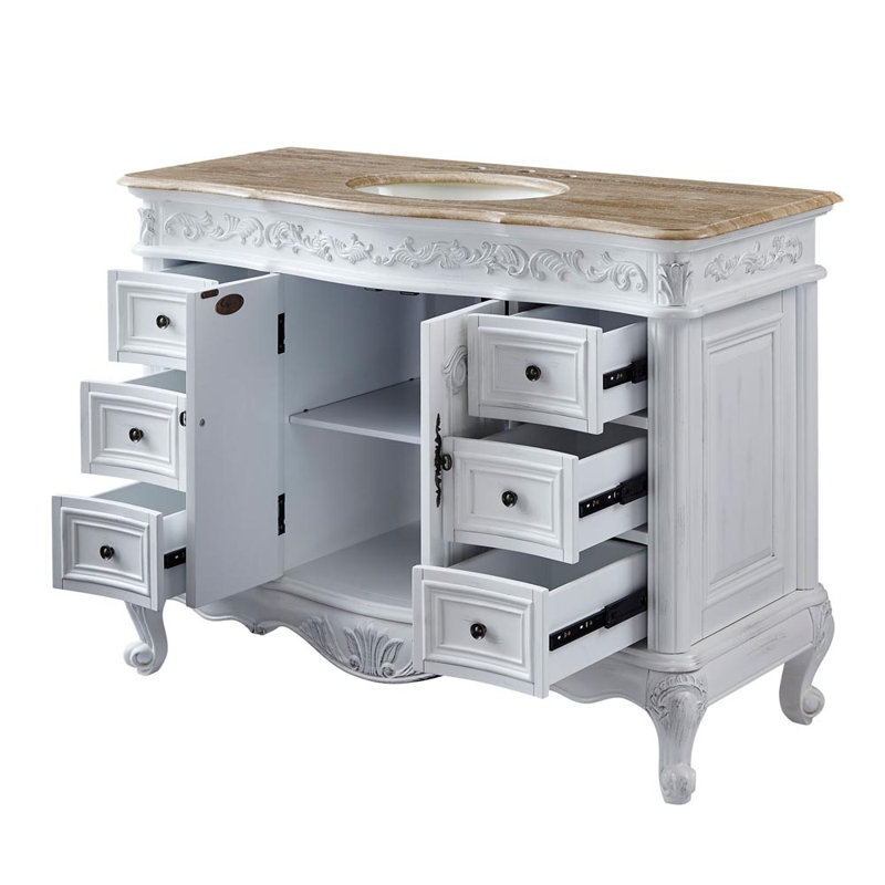 Ajub 48'' Single Bathroom Vanity with Top, Travertine Stone