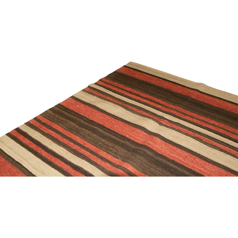 Flatweave Wool Area Rug in Red And Brown