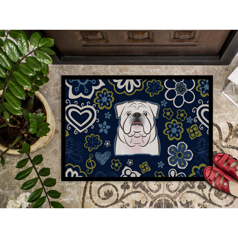 Tapis d'extérieur antidérapant Toluca, L 18 po x L 27 po, Bouledogue anglais blanc