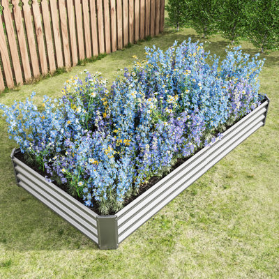 Silver Metal Raised Herb Bed - 91.95 In. Depth X 11.6 Height Rust-, Plant- For Gardens 45.67 Deep 0.98' H  , Promotes Plants