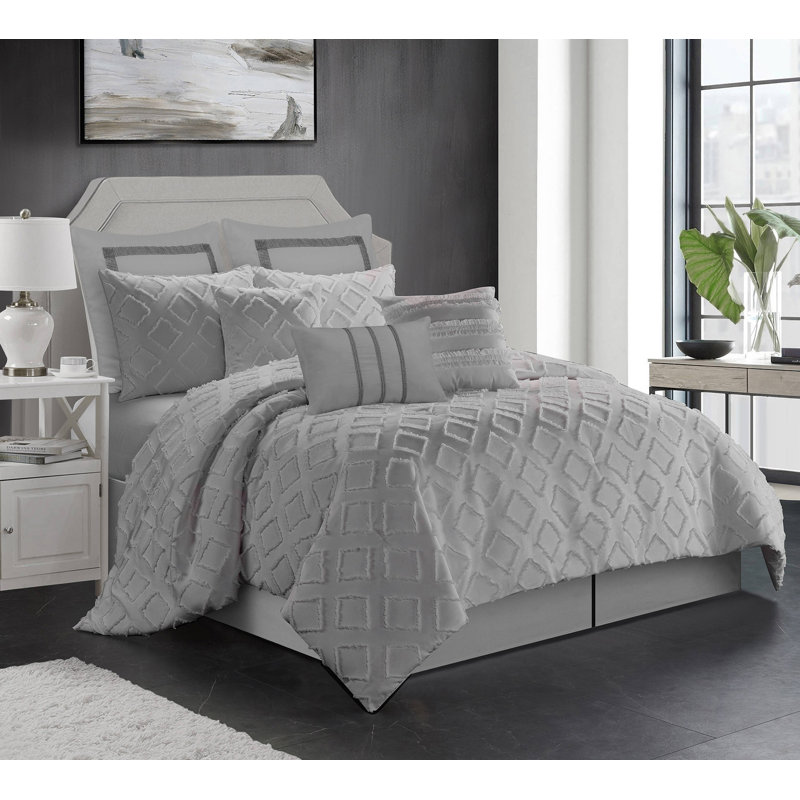 Marysa Polyester Comforter, King Comforter + 6 Additional Pieces, Gray
