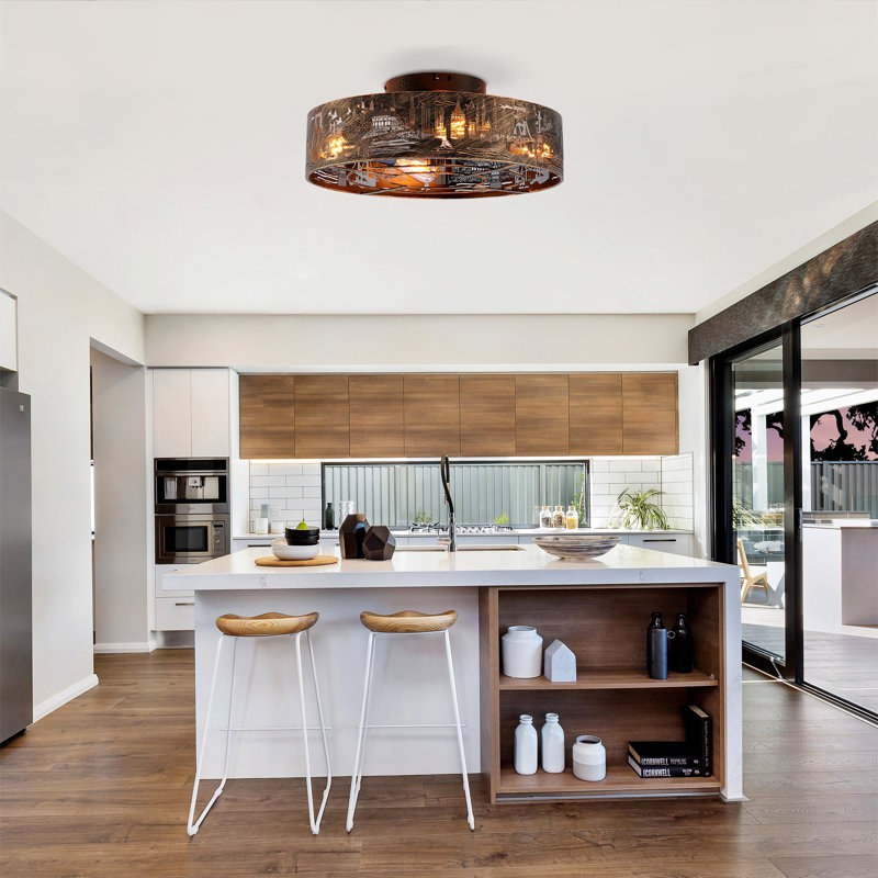 Ventilateurs de plafond de 20 po en fer avec télécommande, ventilateur encastré de ferme avec moteur réversible à 6 vitesses, pour la cuisine, la chambre à coucher - ampoules non incluses