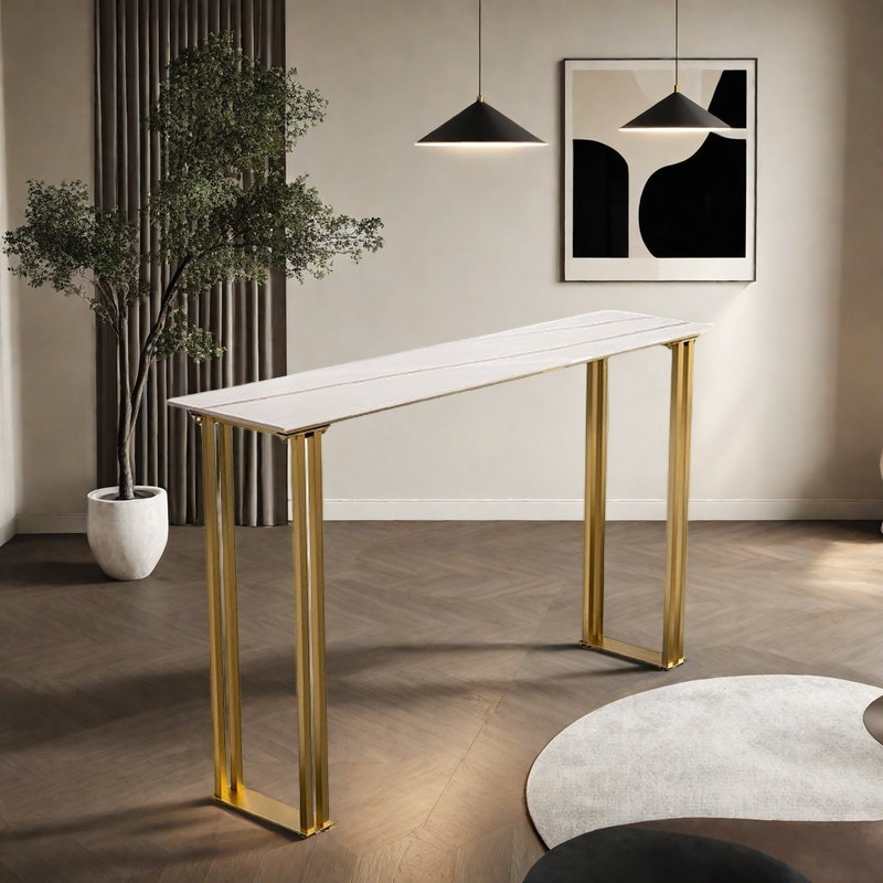 Une table de bar légère et luxueuse, Blanc, H 41,3 po x L 78,7 po x l 15,7 po