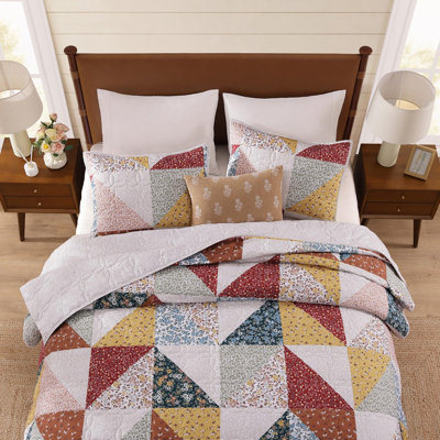 Ensemble de courtepointe pour grand lit, ensembles de courtepointe à motif floral orange brûlé, couvre-lit réversible léger et respirant pour toutes les saisons, couvre-lit matelassé doux avec 2 taies décoratives