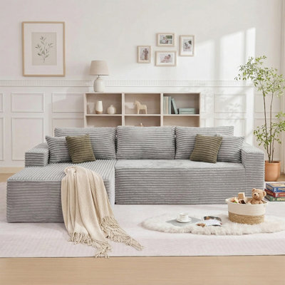 108" Sectional Sofa, L-Shaped Couch For Living Room With Deep Seat And Thickened Cushion, No Assembly Required, Gray