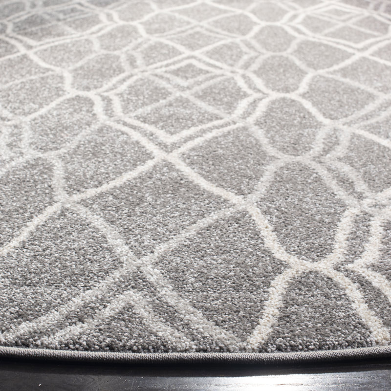 Ammundsen Geometric Gray Area Rug, Round 5'