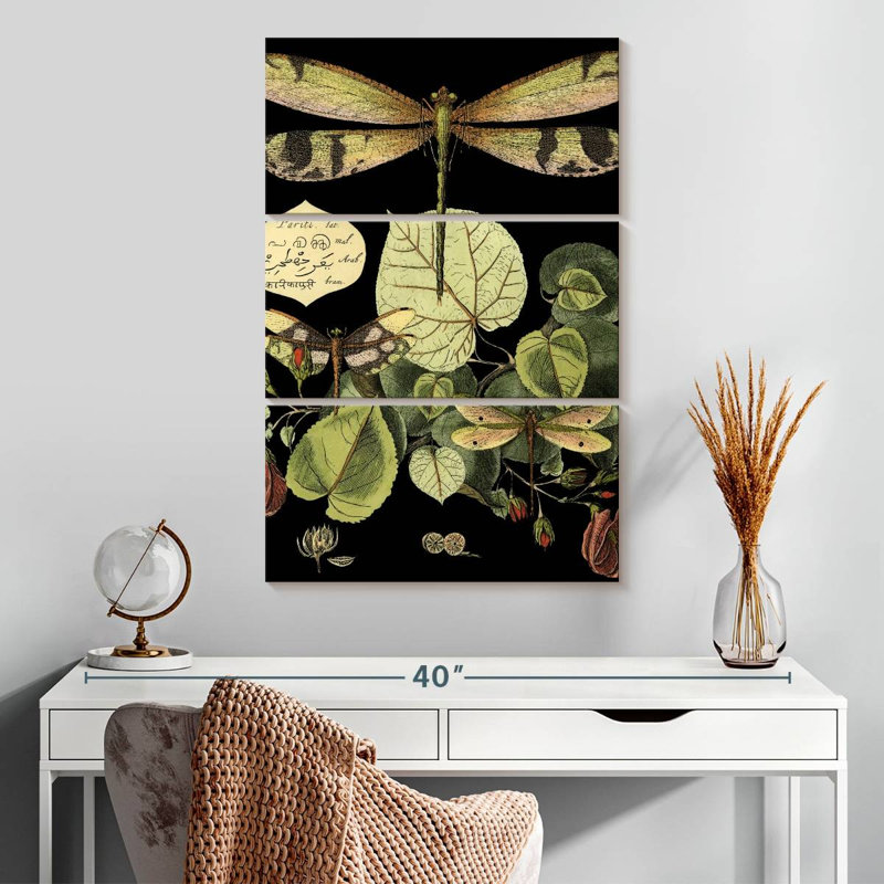 Whimsical Dragonfly On Black II, H 32" x l 20"