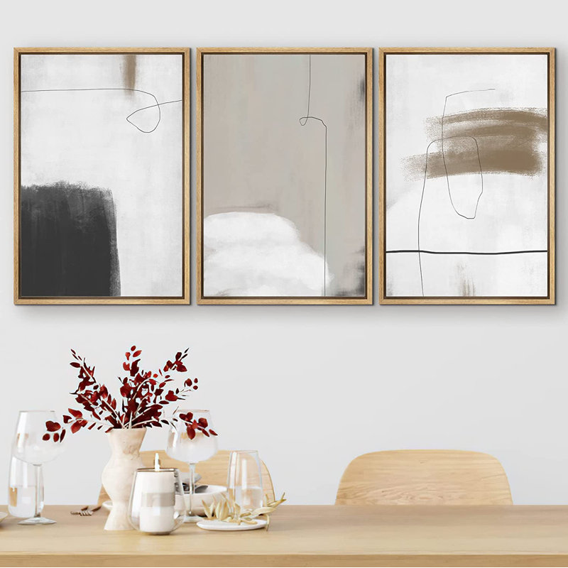 " Grunge Watercolor Paint Stroke " 3 - Pieces, 24" H x 48" W x 1.5" D, Brown Framedd