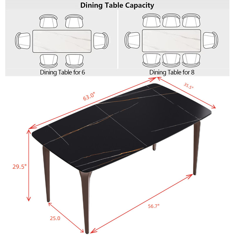 Table de salle à manger Eniel, Noir, Noir, H 29,5 po x P 35,5 po x L 63 po