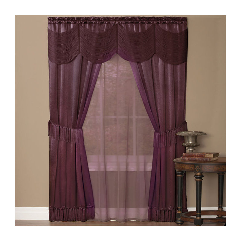 Mortimer Semi Sheer Curtain Pair, 56" W x 84" L, Merlot