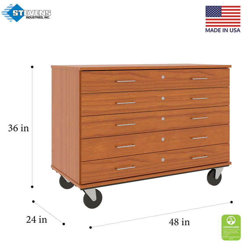 Armoire mobile à 5 compartiments avec roulettes, H 36 po x l 48 po x P 24 po, Cerise