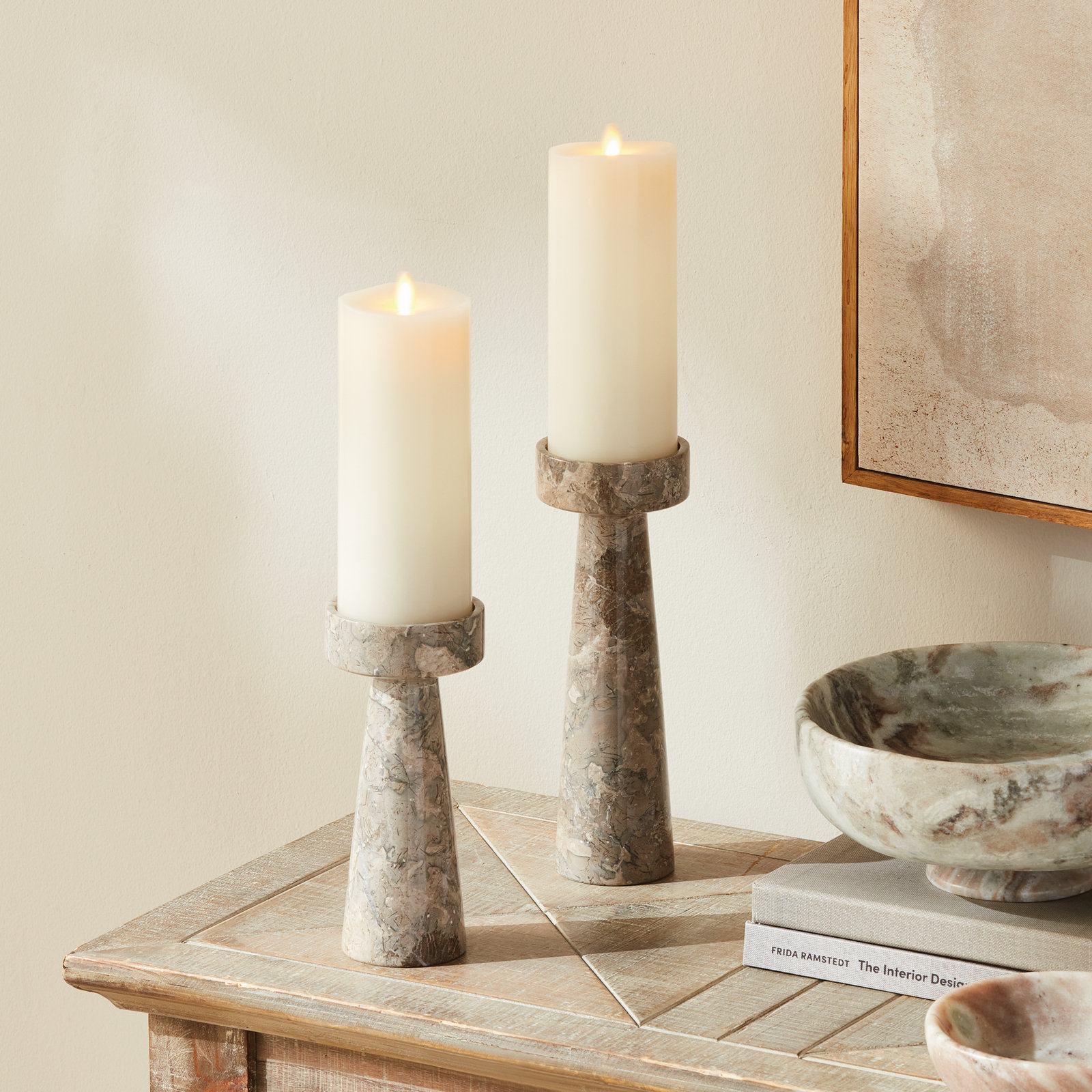 Sierra Genuine Marble Pillar Candle Holder