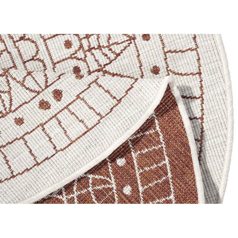 Porto Flatweave Orange/Cream Rug, Round  140cm