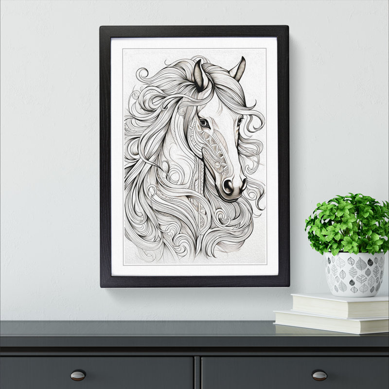 Horse Line No.3 - Framed Print, 34cm H x 25cm W x 2cm D, Black