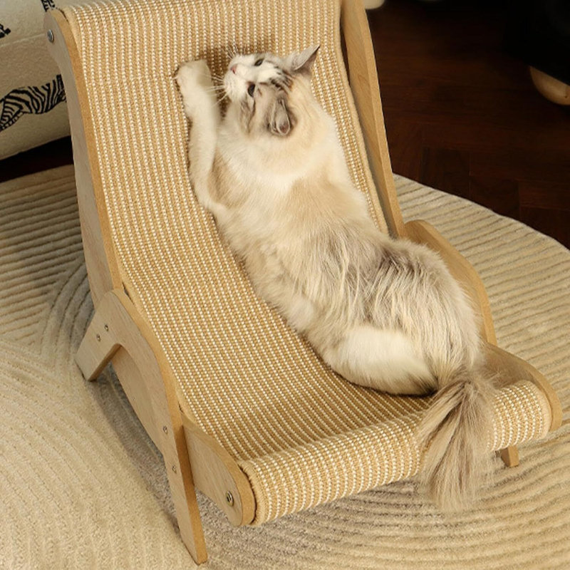 Sisal Scratching Cat Lounge Chair with Wooden Frame – Comfortable and Durable Cat Scratcher, Small Size 12.40" L x 14.57" W