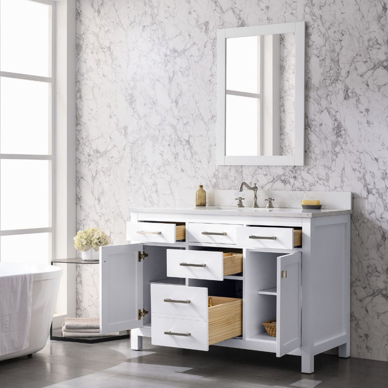 Meuble-lavabo simple Ajhane, Blanc / nickel brossé