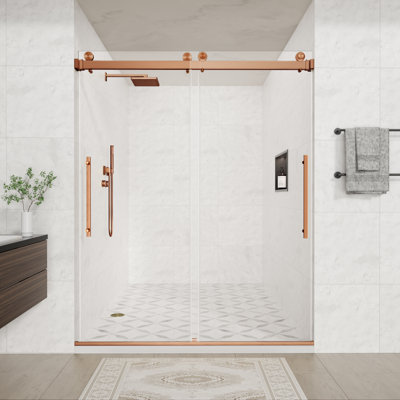 Porte de douche coulissante double sans cadre, verre trempé transparent de 1/4 po