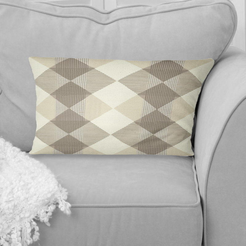 Coussin lombaire beige à imprimé pied-de-poule I