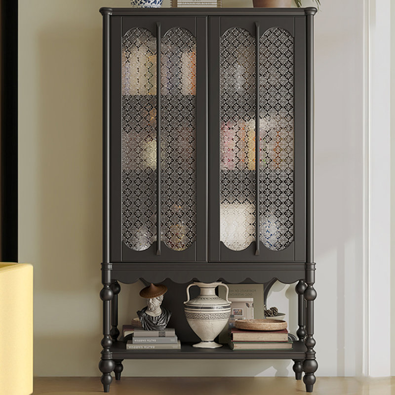 Vitrines en bois massif noir et verre, H 62,2 po x l 34,65 po x P 15,75 po, Noir