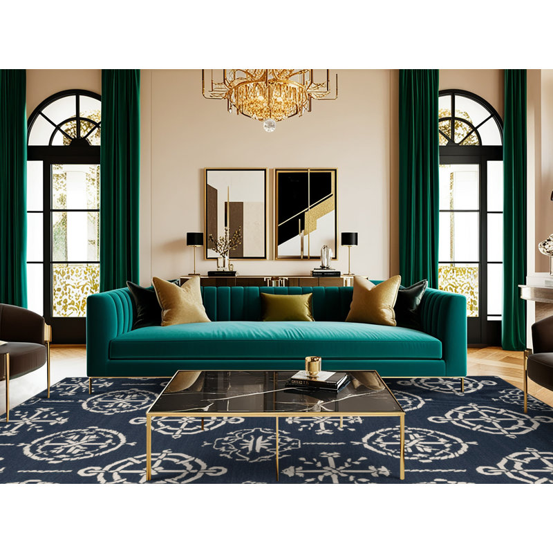  Tapis bleu marine et blanc lavable, Tapis de couloir 2 pi x 4 pi