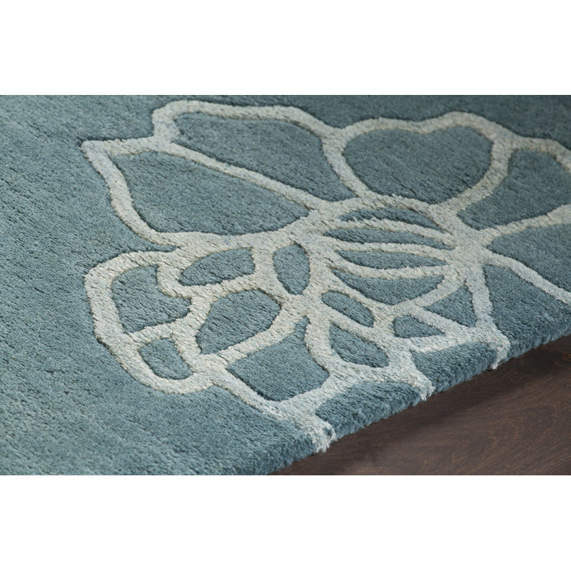Tapis floral en laine à motif floral touffeté à la main bleu sarcelle clair, bleu ardoise et crème Medford Authentic