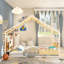 Lit simple Montessori avec structure de toit, lit pour tout-petit Lit simple pour enfants avec garde-corps de sécurité, lit Montessori pour garçons, cadre de lit robuste pour enfants