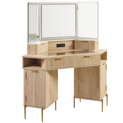 48" Corner Makeup Vanity With 3 Led Mirror by Everly Quinn