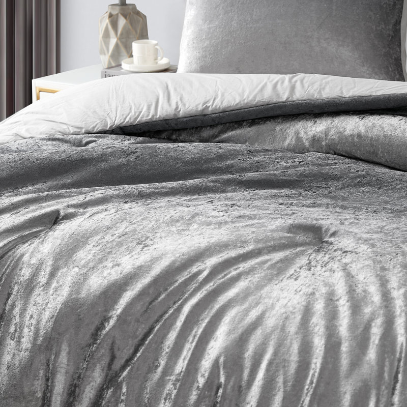 Twin XL Light Gray Velvet Reversible Comforter with Cotton Backing