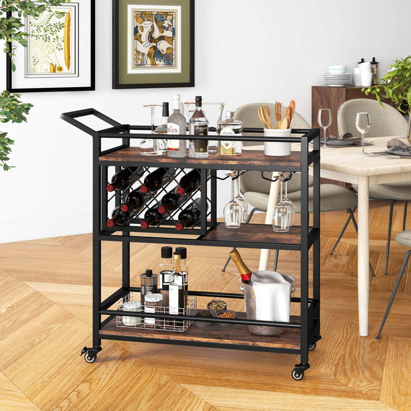 Aslee Metal Bar Cart, Rustic Brown