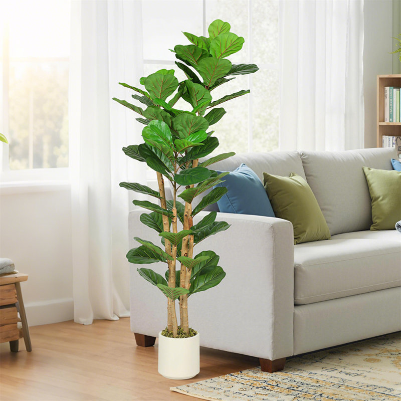 Faux Fiddle Leaf Fig Tree Plant in Cement Freestanding  Planter, 150cm H x 50cm W x 50cm D