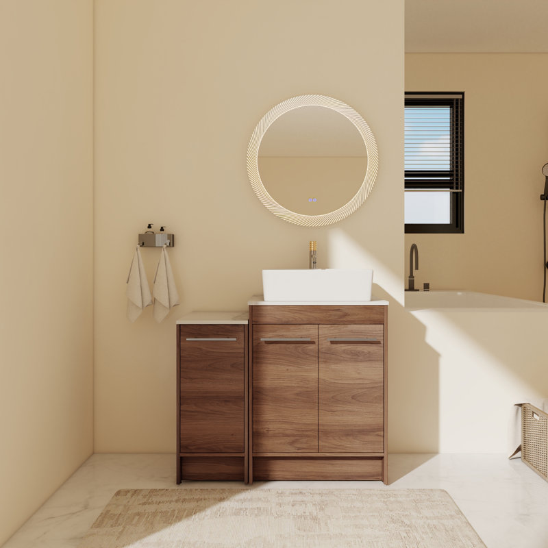 Meuble-lavabo sur pied simple avec plateau en céramique 35,43 po Courtni